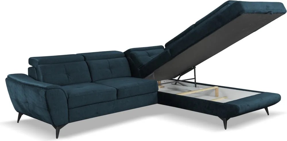 Rohová sedacia súprava Sergio, námornícka modrá látka, pravý roh