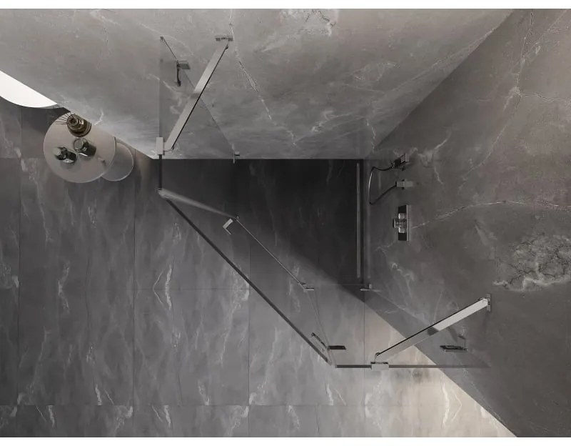 Mexen Lunar, výklopný päťuholníkový sprchový kút pravý 100 x 100 cm, 8mm číre sklo, chrómový profil, 831-100P-100L-01-00-P