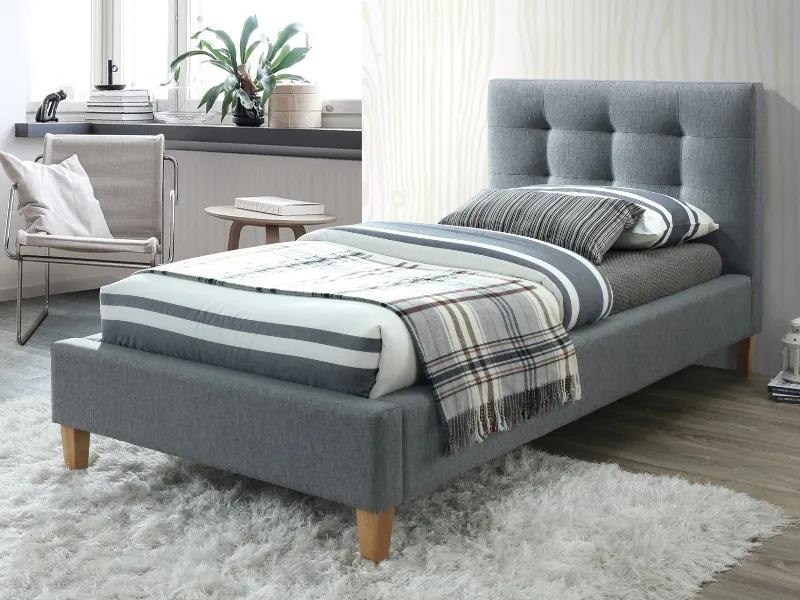 Sivá čalúnená posteľ TEXAS 90 x 200 cm Matrac: Matrac SOMNIA 17 cm
