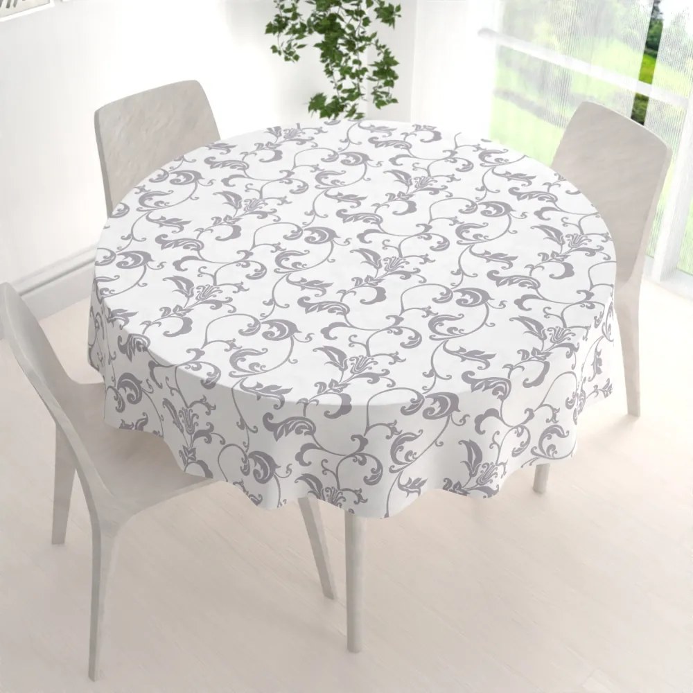 Biante Bavlnený okrúhly obrus Sandra SA-184 Sivé kvetované ornamenty na bielom Ø 100 cm