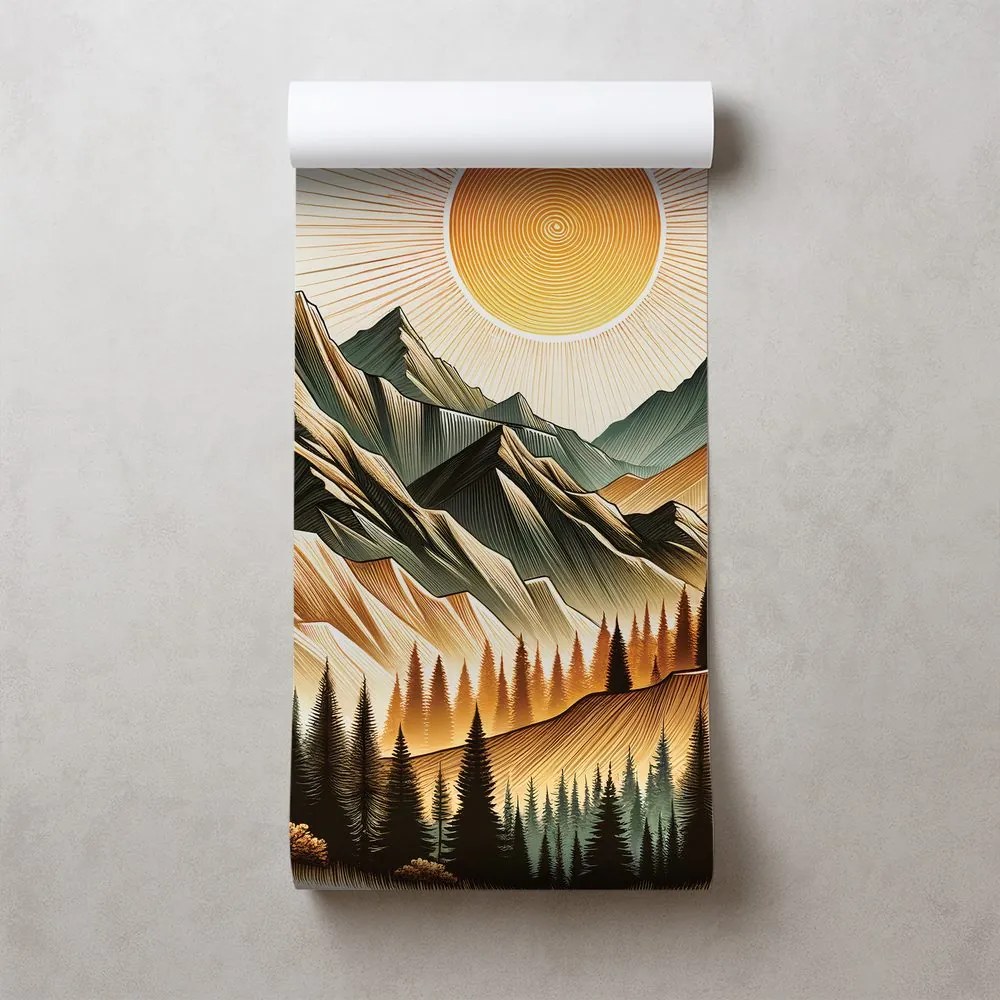 Tapeta horská krajina s vychádzajúcim slnkom