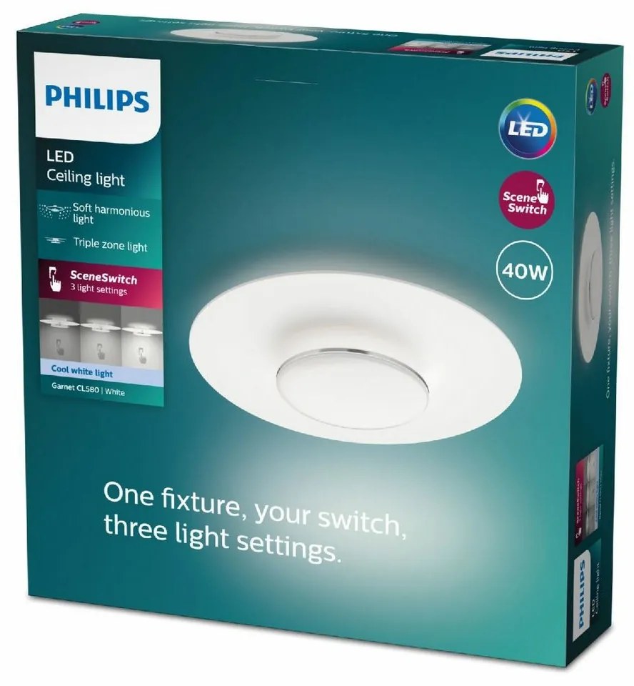 Philips 8720169195295 stropné LED svietidlo Garnet, biela, 1x 40 W 4400lm 4000K IP20
