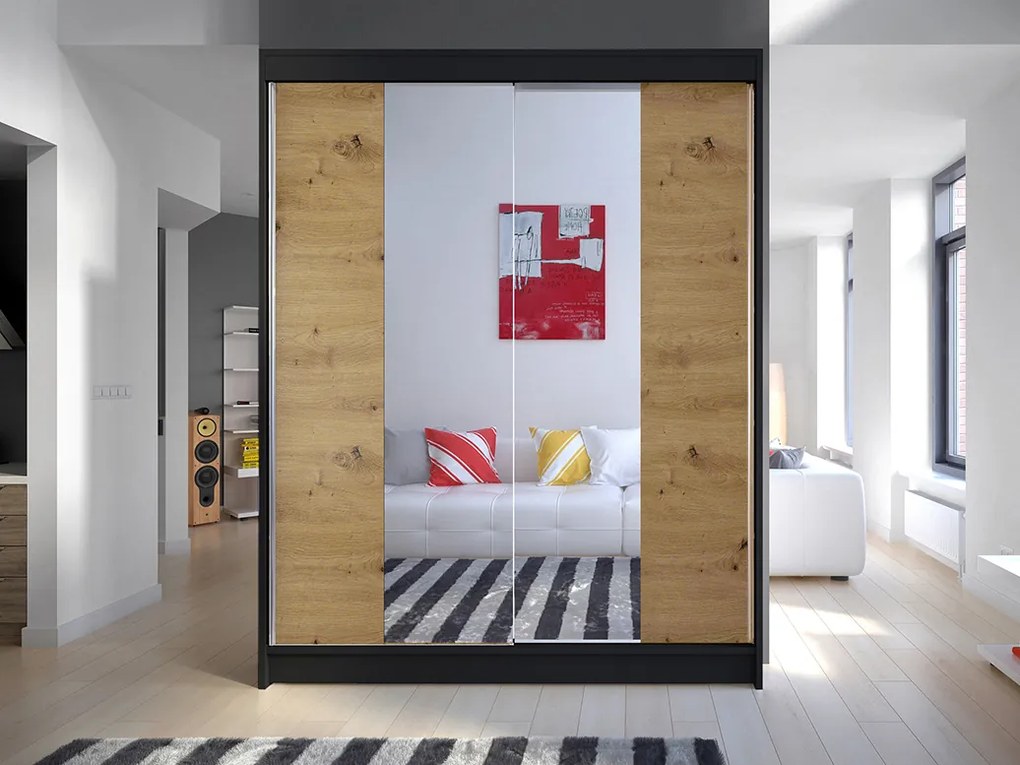 Šatníková skriňa Chantal 2 (čierna + artisan). Akcia -20%. Vlastná spoľahlivá doprava až k Vám domov. 1069235