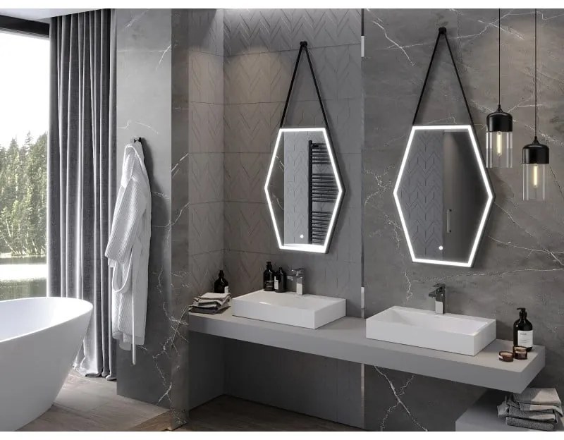Mexen Orla, LED kúpeľňové zrkadlo s podsvietením a čiernym rámom 60x80 cm, 6000K, ochrana proti zahmlievaniu, 9815-060-080-611-70