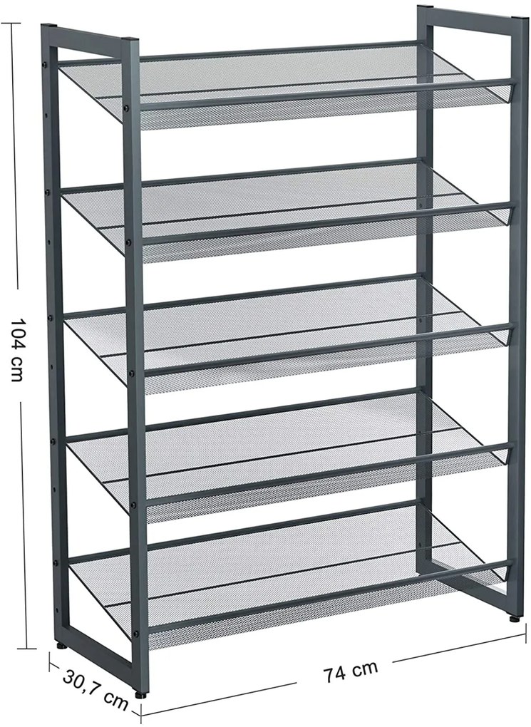 SONGMICS Botník kovový 5 políc čierny 74 x 105 x 31 cm