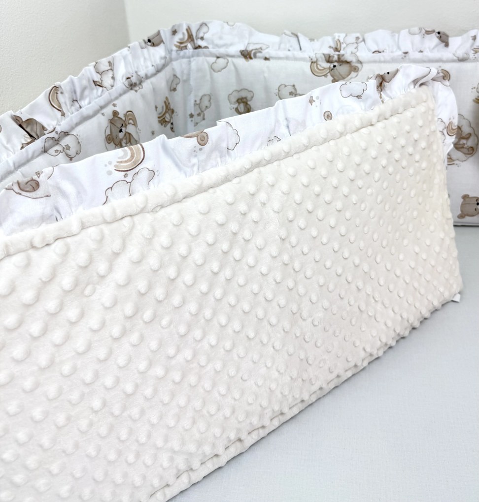 INTERMEDIC SK Mantinel do postieľky s volánikom Teddy / minky krémová – 180x30 cm