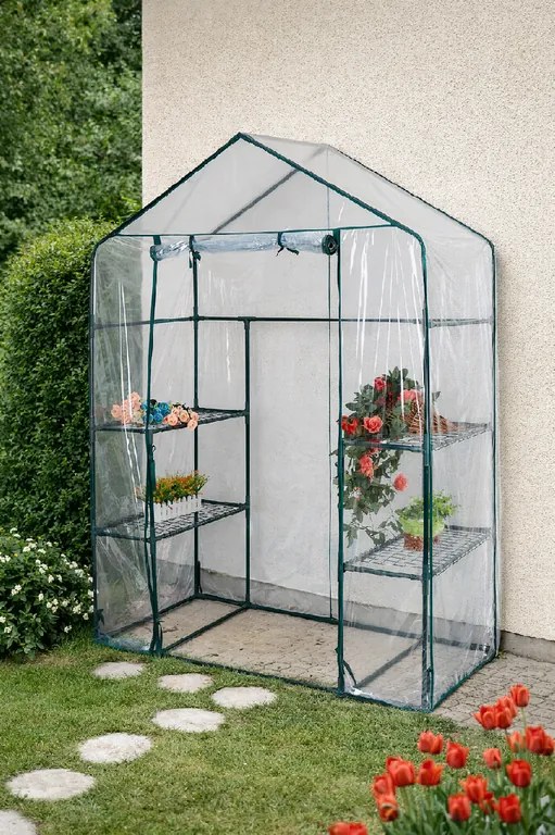 Mini fóliový skleník s policami BestBerg BBGH-195 / 143 × 73 × 195 cm / čierna/transparentná