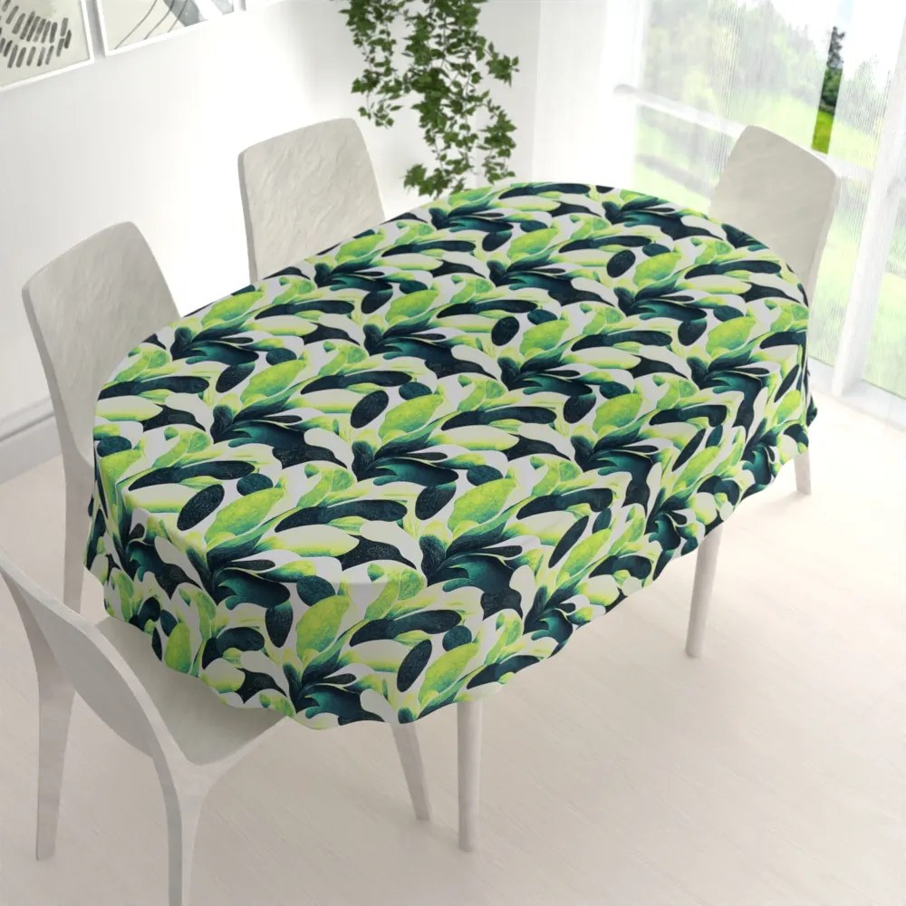 Biante Dekoračný oválny obrus Rongo RGP-505 Veľké zelené listy 80x120 cm