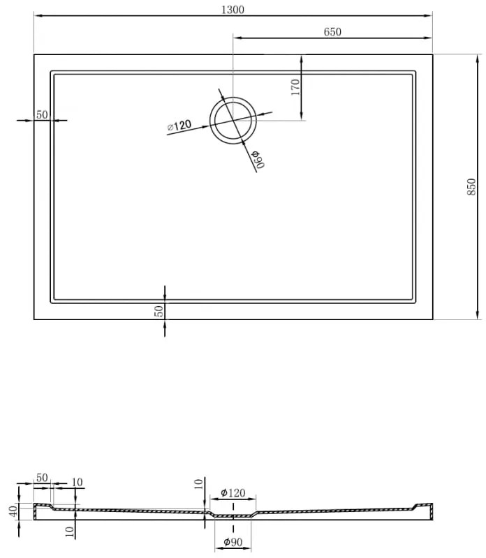 Mexen Flow, obdĺžniková sprchová vanička, slim, 85 x 130 cm, čierna matná, 46R708513