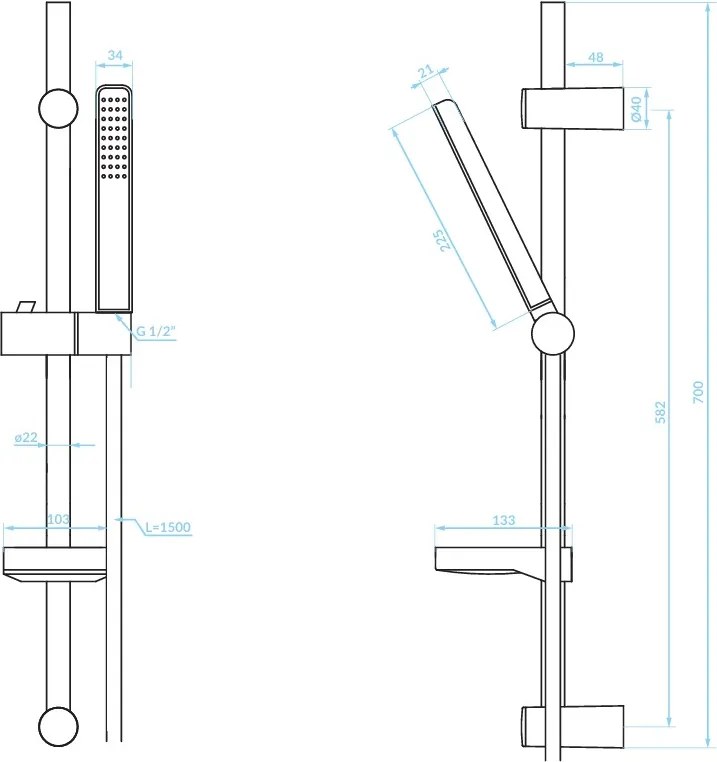Kuchinox ARES, sprchový stĺp s ručnou sprchovou súpravou 70cm, čierna matná, LAV-NKS_71A1