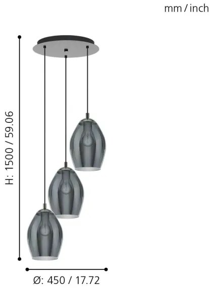 Eglo 39565 - Luster na lanku ESTANYS 3xE27/60W/230V dymová