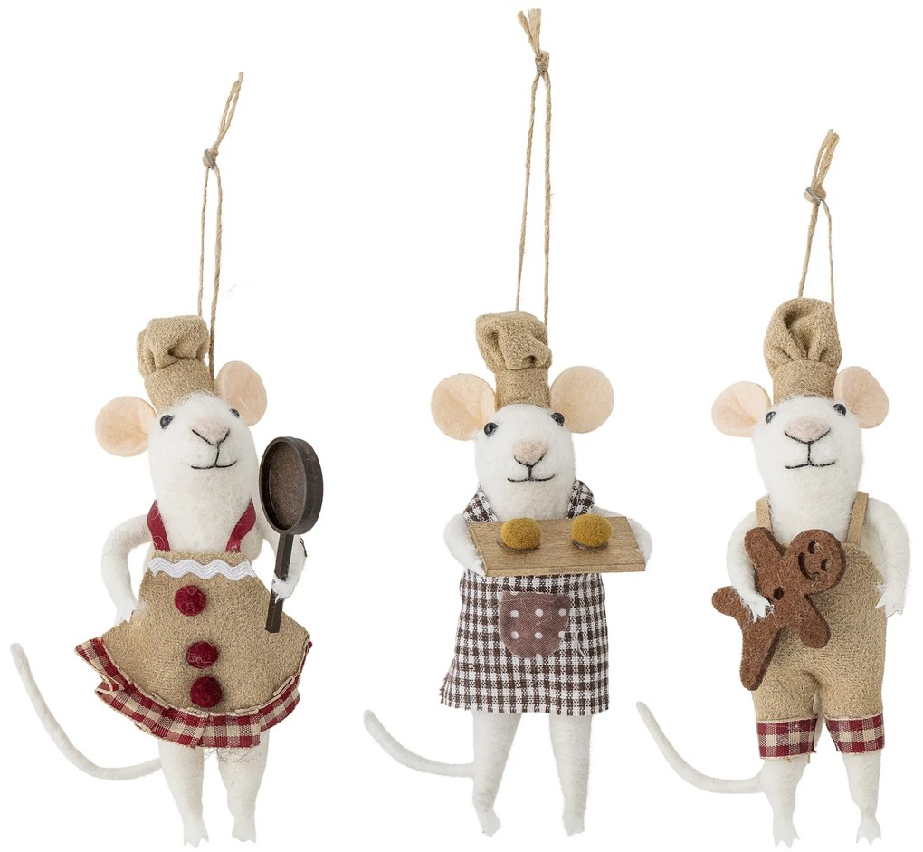 Bloomingville Vianočná ozdoba Myšky Peo Brown Wool - set 3 ks