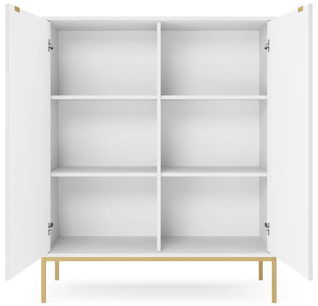 KOMODA VYSOKÁ VIGGO BIELA + ZLATÝ PODSTAVEC 104 cm