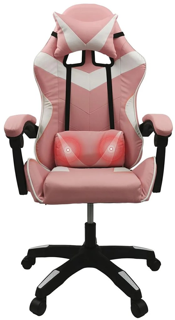 Herní židle SPORT s masážní funkcí KG108 růžovo-bílá