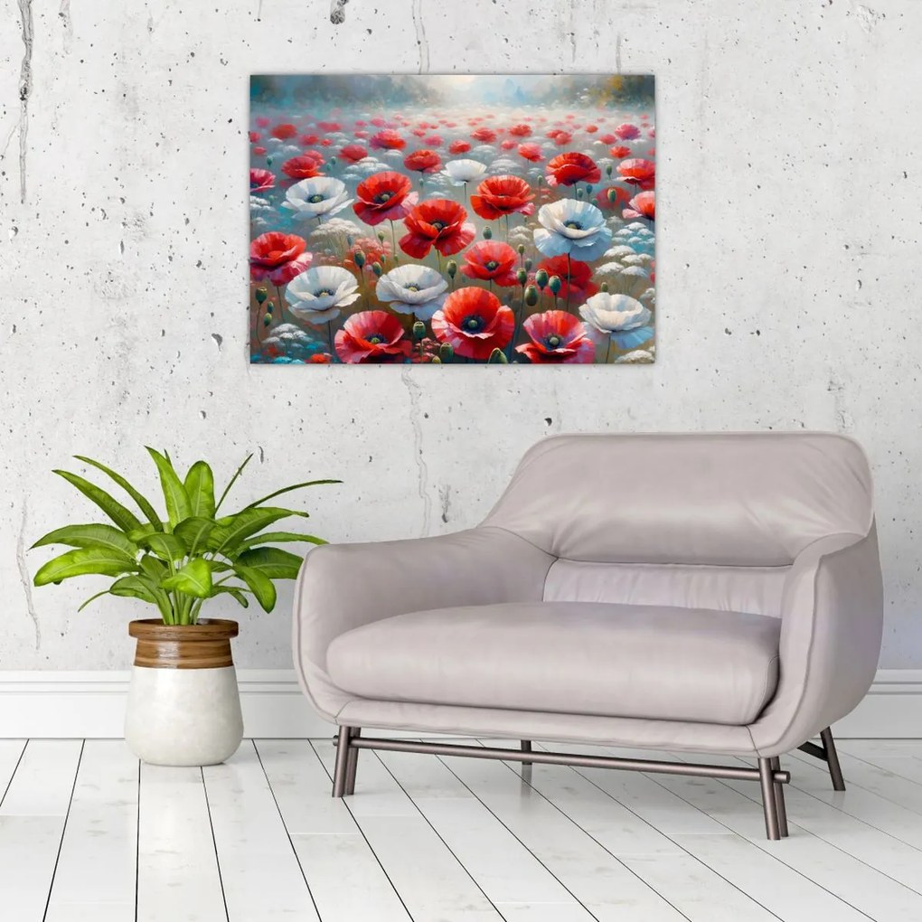 Sklenený obraz - Pole vlčích makov (70x50 cm)