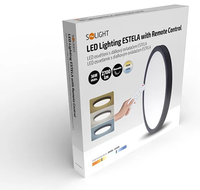 SOLIGHT LED osvetlenie s diaľkovým ovládačom Estela Black, 36W, 2700lm, 30cm, CCT