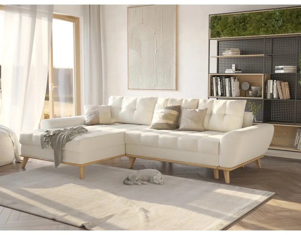 Krémová rozkladacia rohová pohovka (ľavý roh) Balitco – Ropez