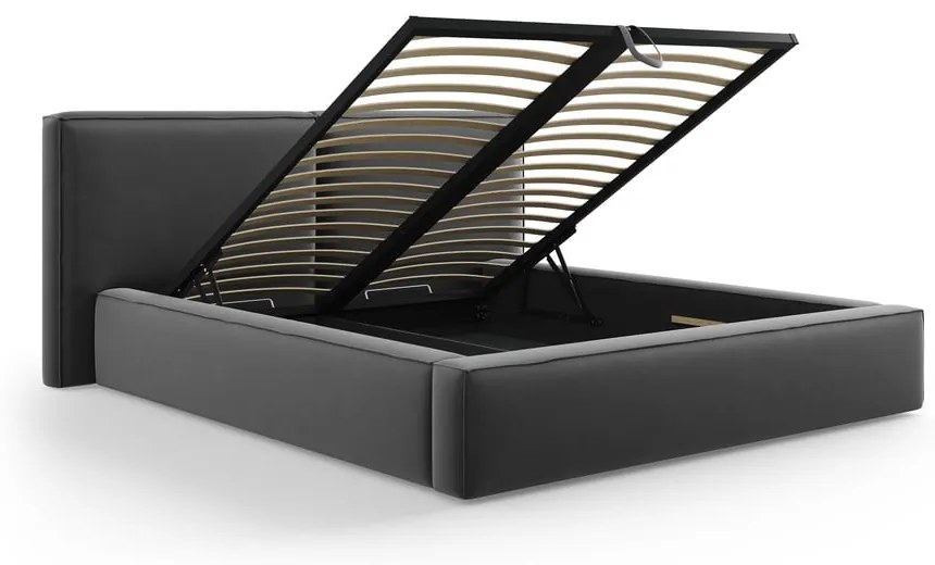 Tmavosivá zamatová čalúnená dvojlôžková posteľ s úložným priestorom s roštom 200x200 cm Arendal – Cosmopolitan Design