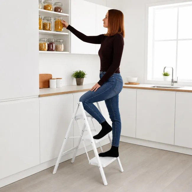 Skladacie schodíky EASYSTEP 3-stupňové biele