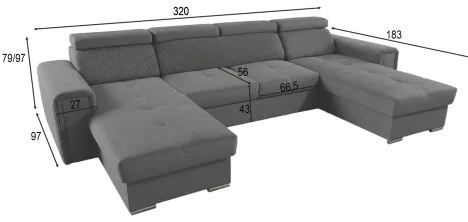 Rozkladacia sedacia súprava s univerzálnym rohom do U s úložným priestorom SALVADA tmavosivá