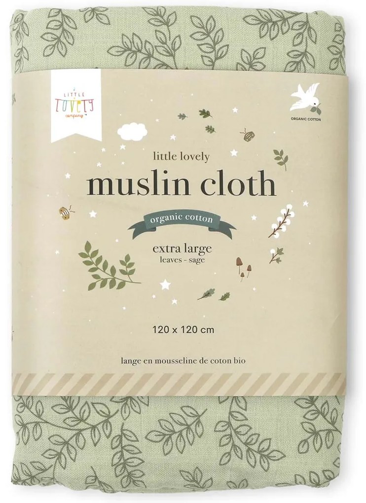 A Little Lovely Company - Mušelínová osuška XL, leaves - sage