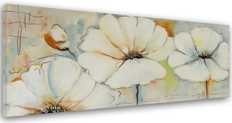 CARO Obraz na plátne - Two Flowers And Bud 50x20 cm