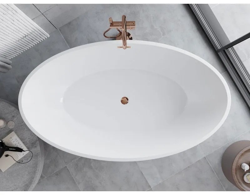 Mexen Nike, voľne stojaca vaňa 175 x 100 cm, biela-čierna, ružové zlato prepad, 54071751075-60