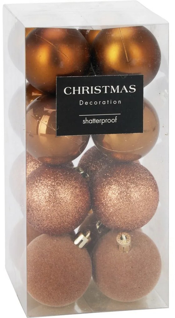 Súprava 16 ks vianočných ozdôb Festive Sparkles, zlatohnedá, pr. 5 cm, plast, pr. 5 cm