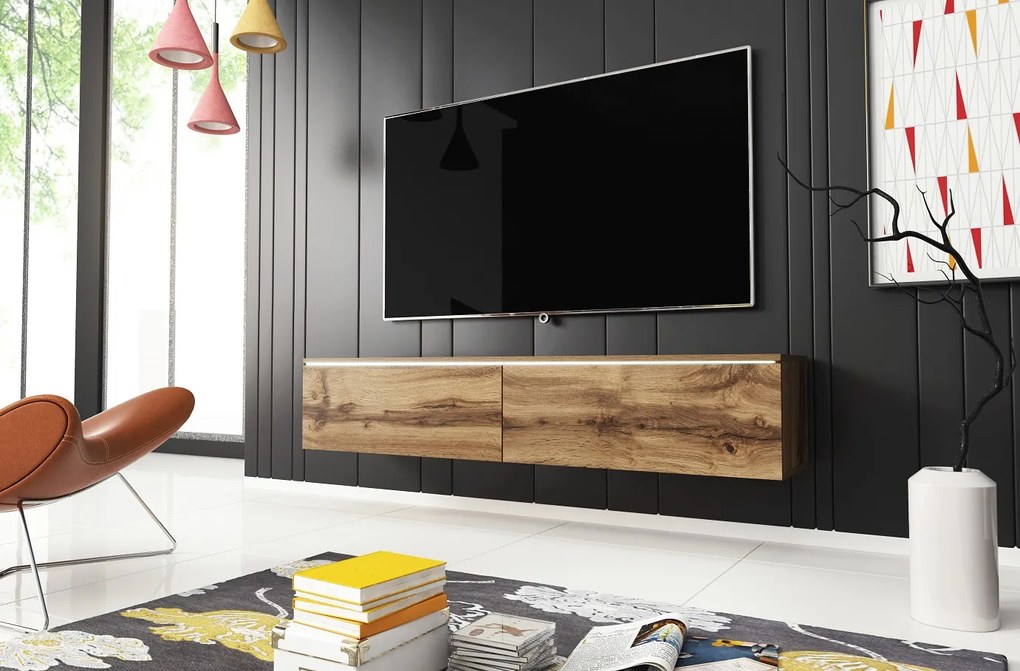 AKCIA - TV stolík s výklopnými dvierkami Lowboard D 140 cm - dub wotan