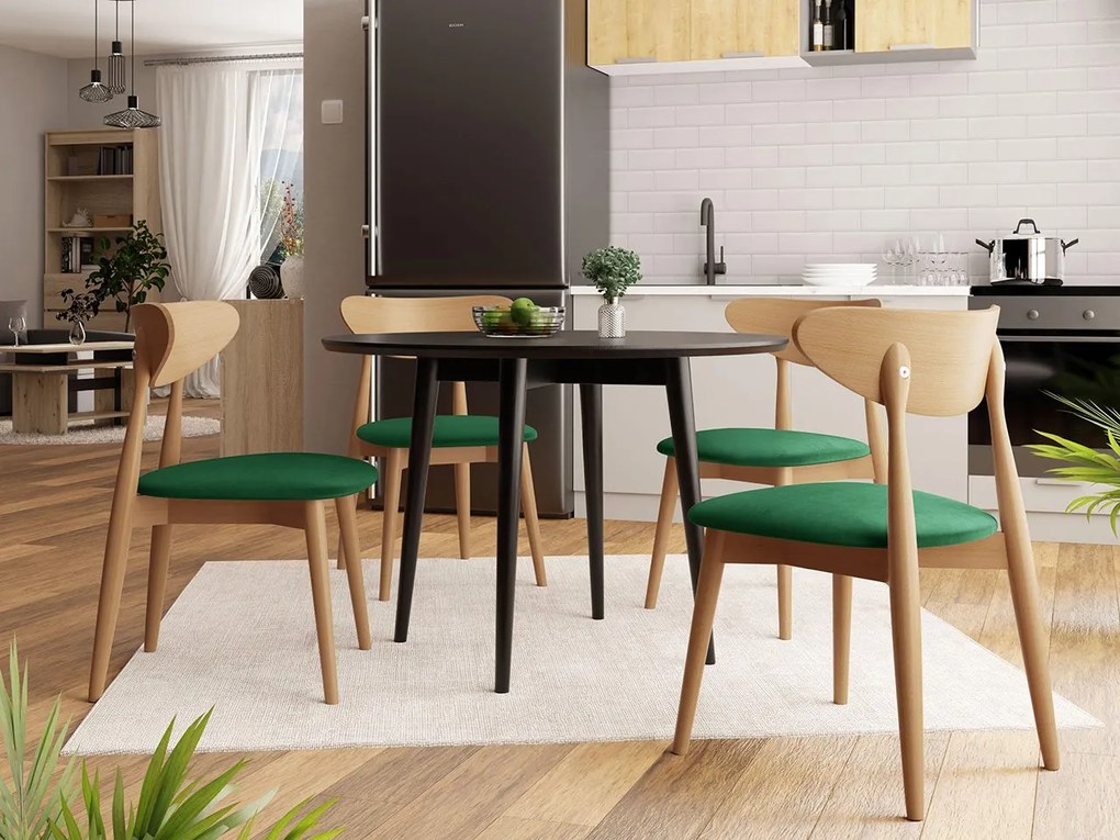 Okrúhly stôl Vidariko FI 100 so 6 stoličkami ST80 01, Dostupné poťahy: Magic Velvet 2258, farebné prevedenie stola v dreve: Prírodná, farebné prevedenie stoličky v dreve: čierna