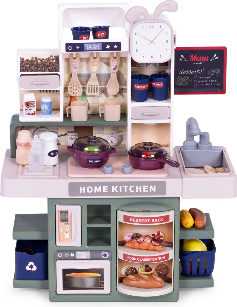 Detská kuchynka hračka so zvukmi, LED a parou – 35 doplnkov, pre deti 3+