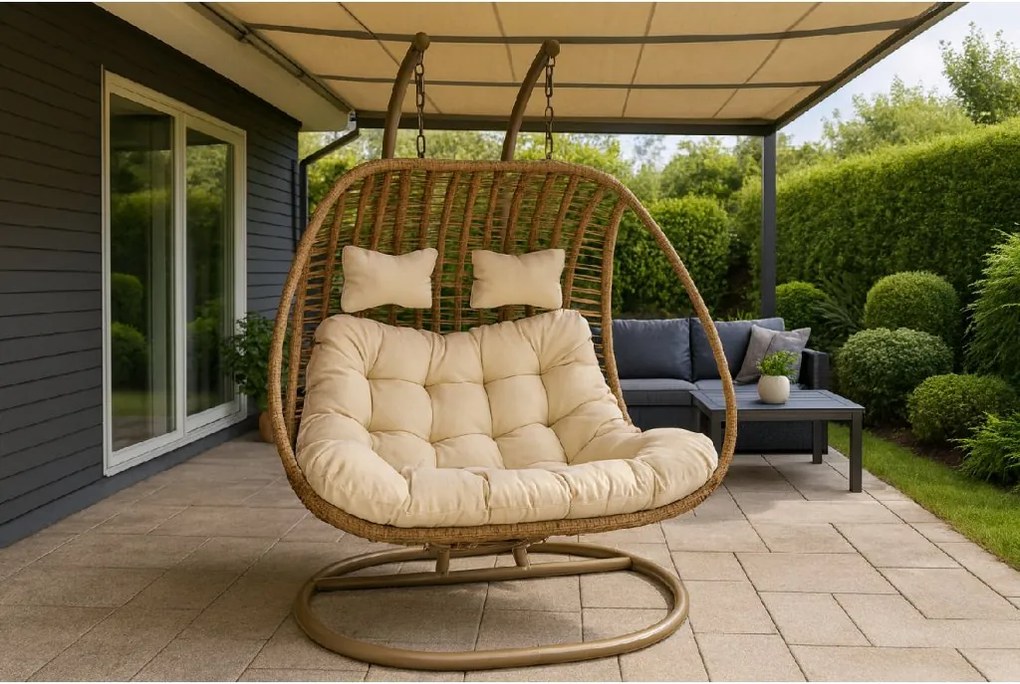 CH SURI DVOJMEDZINÁVODNÁ ZÁVESNÁ STOLIČKA – PRÍRODNÁ, KRÉMOVÝ VANKÚŠ, PRÍRODNÝ RÁM