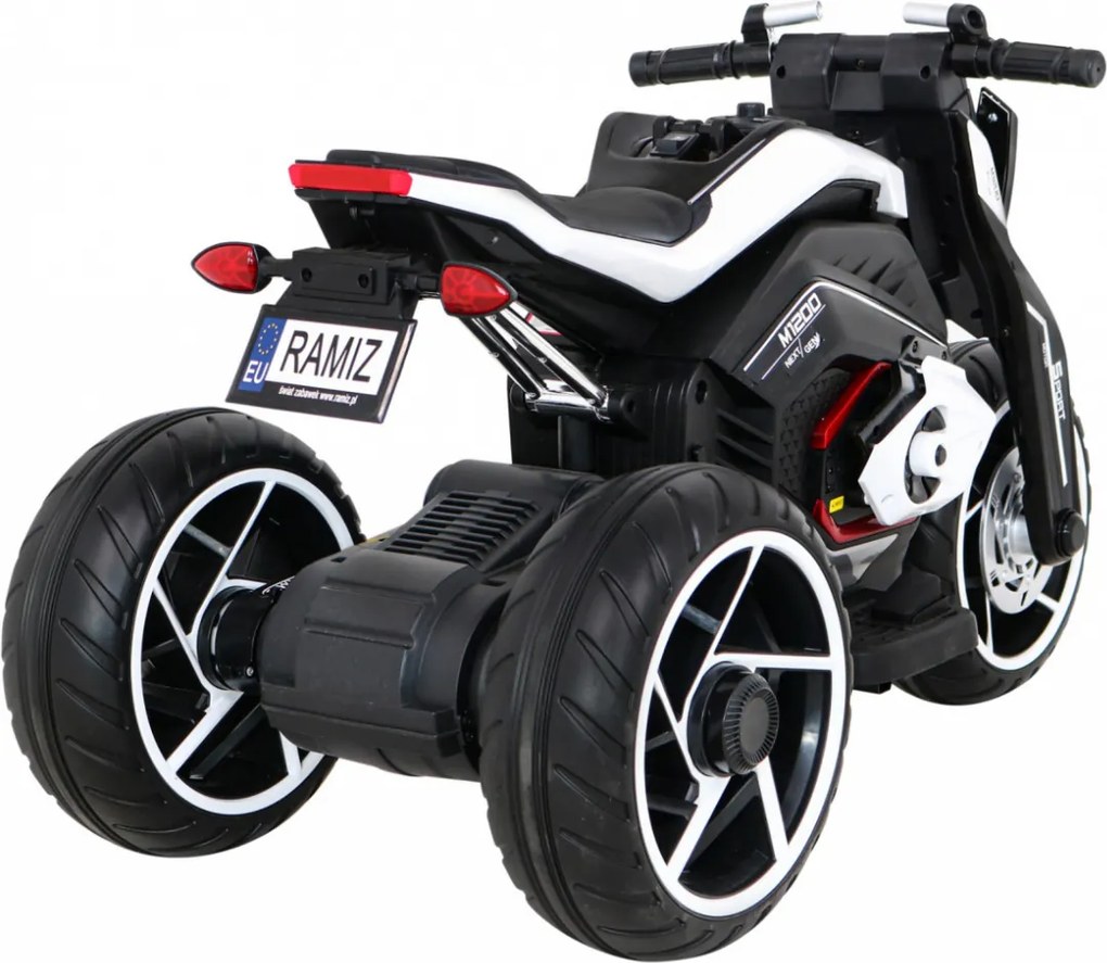 Ramiz Detský motocykel Future na batérie biely + audio panel + pomalý štart + EVA kolesá