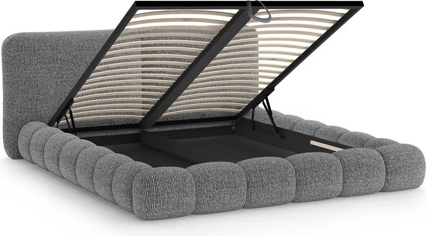 Tmavosivá čalúnená dvojlôžková posteľ s úložným priestorom s roštom 160x200 cm Solange – Micadoni