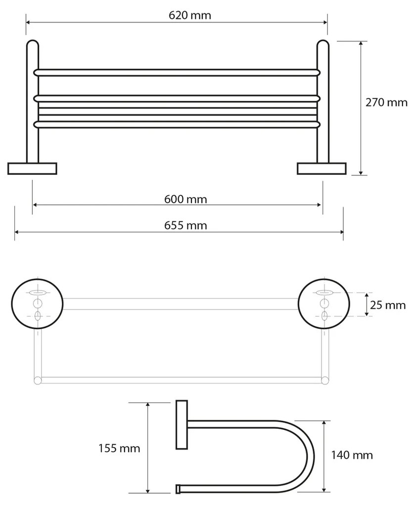 SAPHO XR418 X-Round E polička na uteráky U typ, 65 cm, strieborná