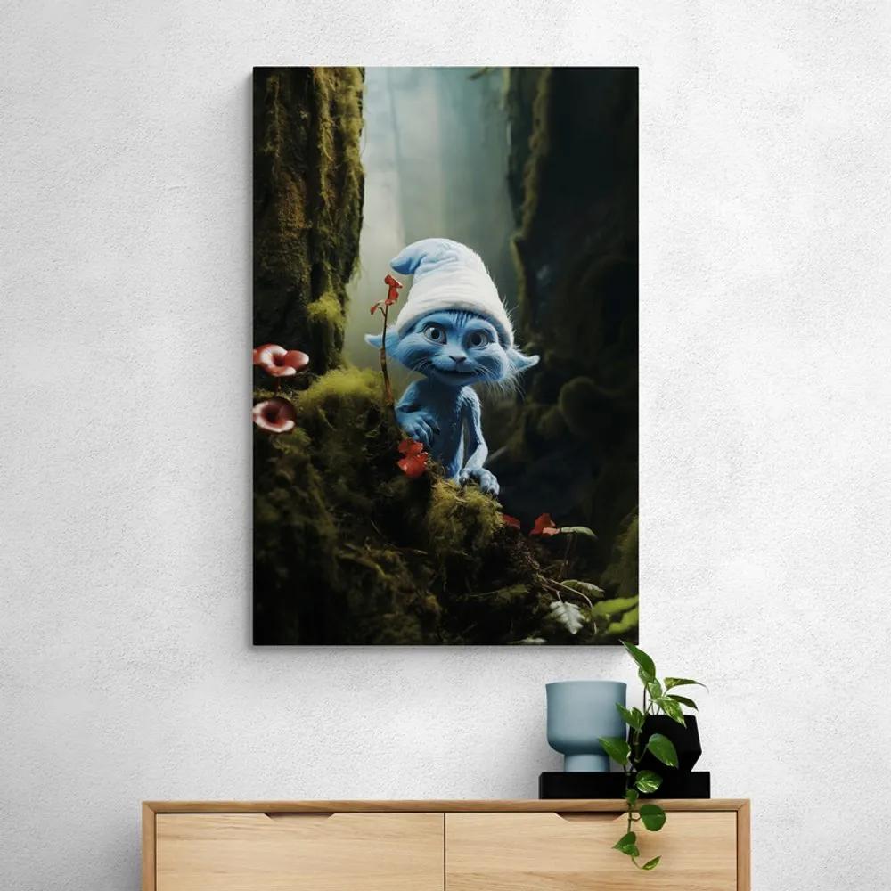 Obraz modrá mačka s bielou čiapkou v lese