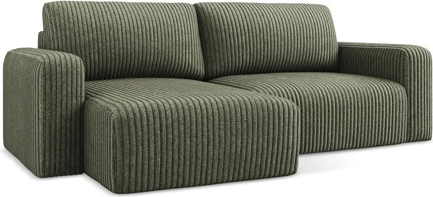 Zelená menčestrová rozkladacia/s úložným priestorom rohová pohovka (ľavý roh/s leňoškou) Kona – Makamii