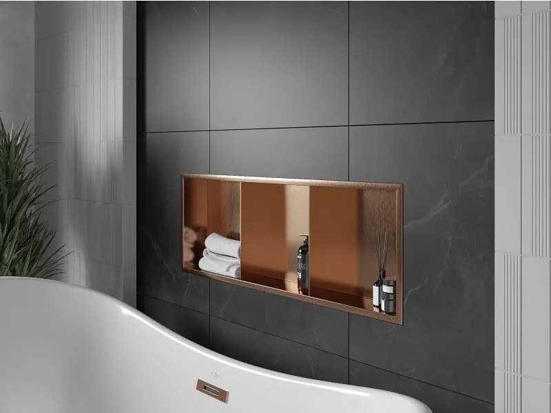 Mexen X-Wall-R, polica na zapustenie s prírubou 90 x 30 cm, medená matná - 19C0903010S