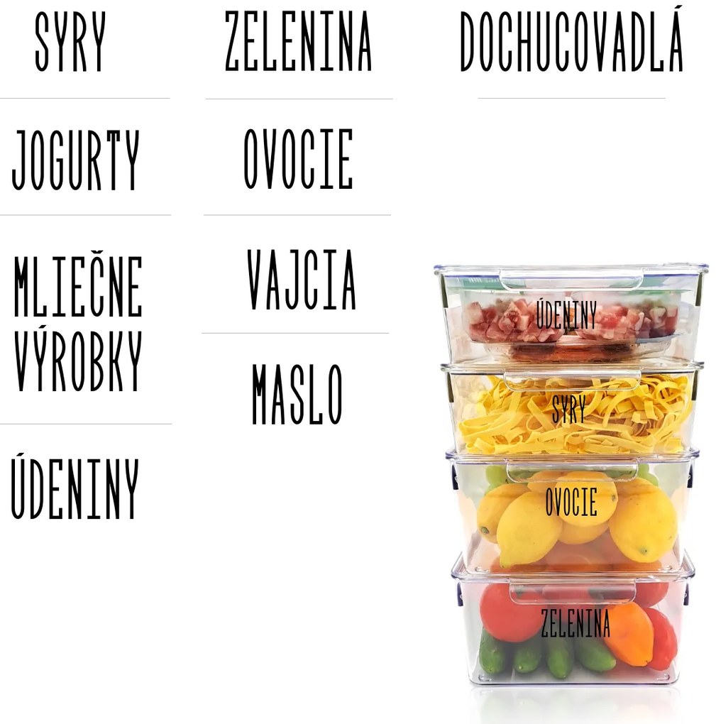 Sada štítkov / nálepiek do chladničky – 9 názvov, písmo SLIM Farba písma: Čierna