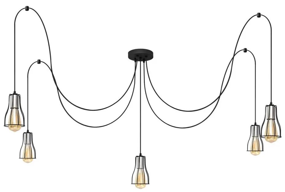 Luster na lanku TUBE 5xE27/15W/230V pavúk čierna/chróm