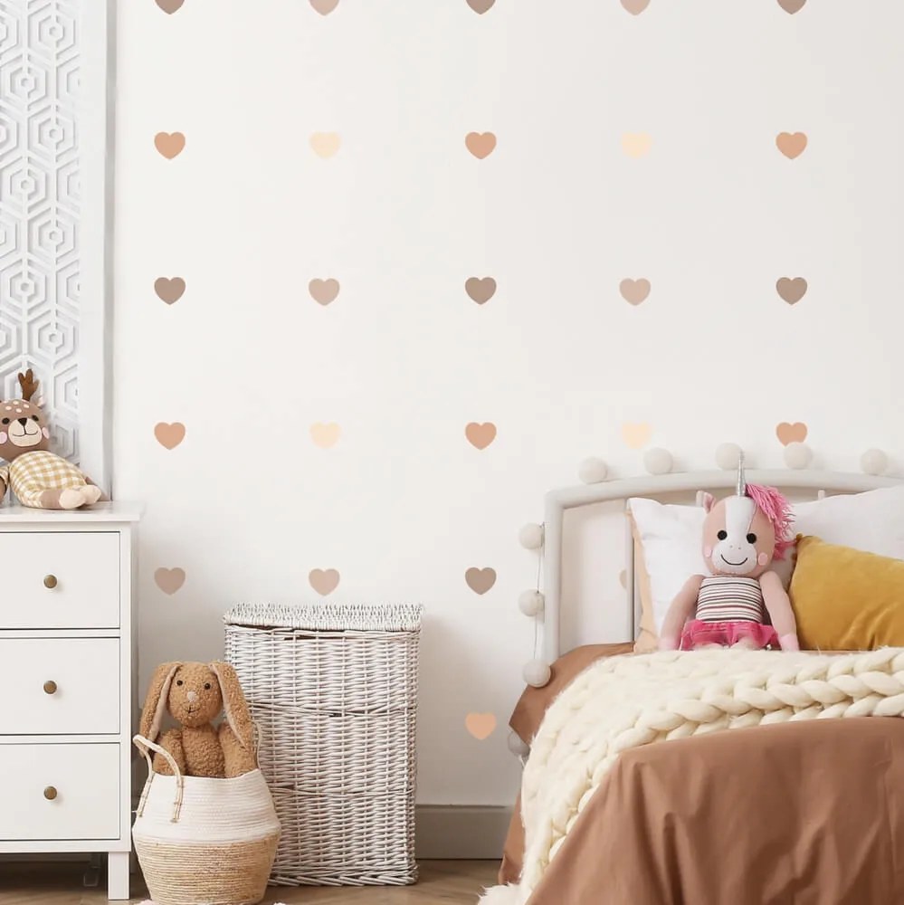 Srdiečka v neutrálnych farbách - nálepky na stenu