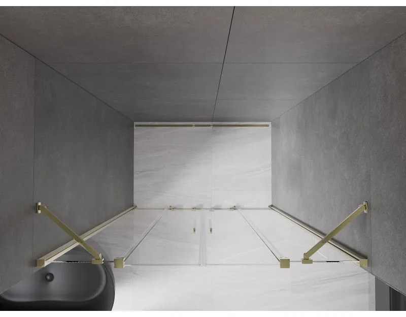 Mexen Velar Duo, posuvné dvere do otvoru 150x200 cm, 8mm číre sklo, zlatá lesklá, 871-150-000-02-50