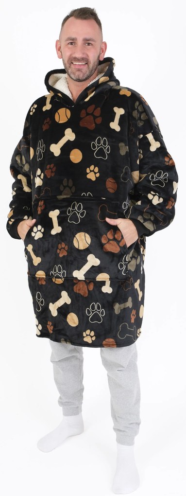 Baránková mikina mikroplyš – Psie labky čiernej veľkosť L