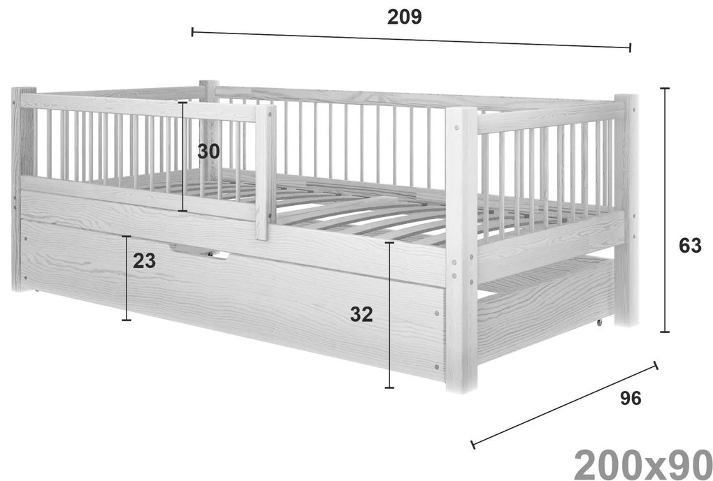 Drevená posteľ s úložným priestorom Axel bis - 90 x 200 / prírodná