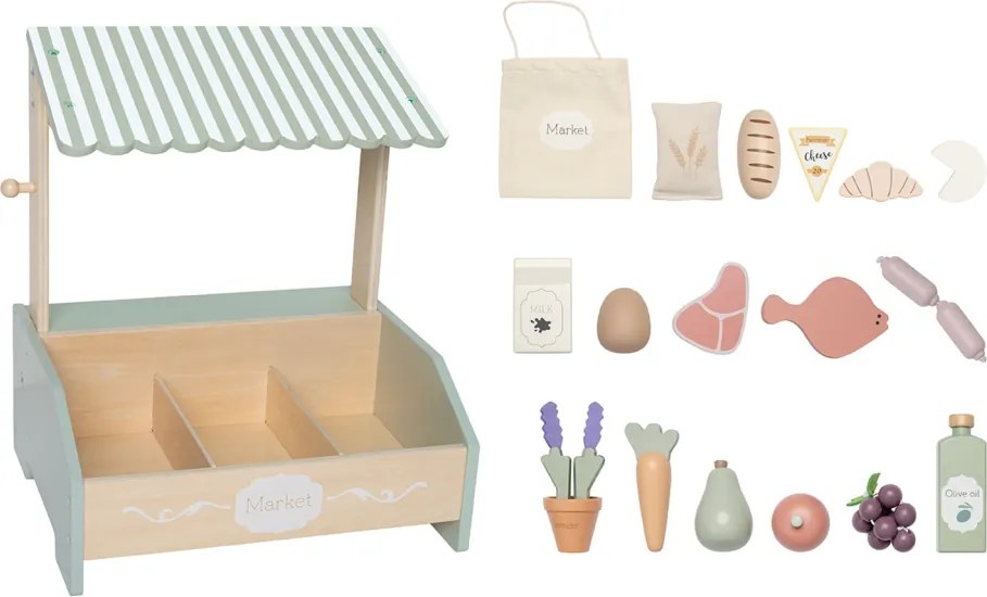 Detský obchodík s dreveným ovocím a zeleninou