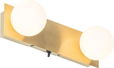 Nástenná lampa zlatá 28 cm IP44 2-svetlo s vypínačom - Cederic