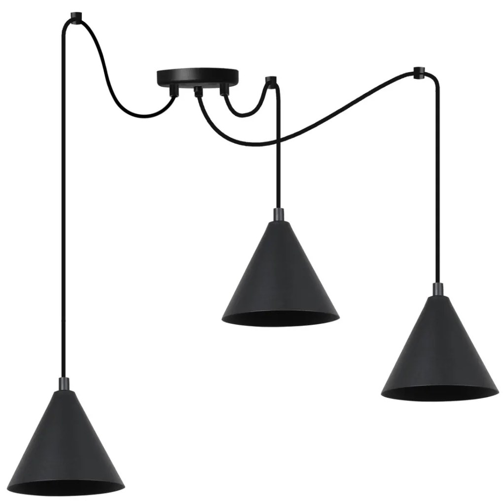 Závesné svietidlo Soho Spider, 3x čierne kovové tienidlo, (fi 14cm)