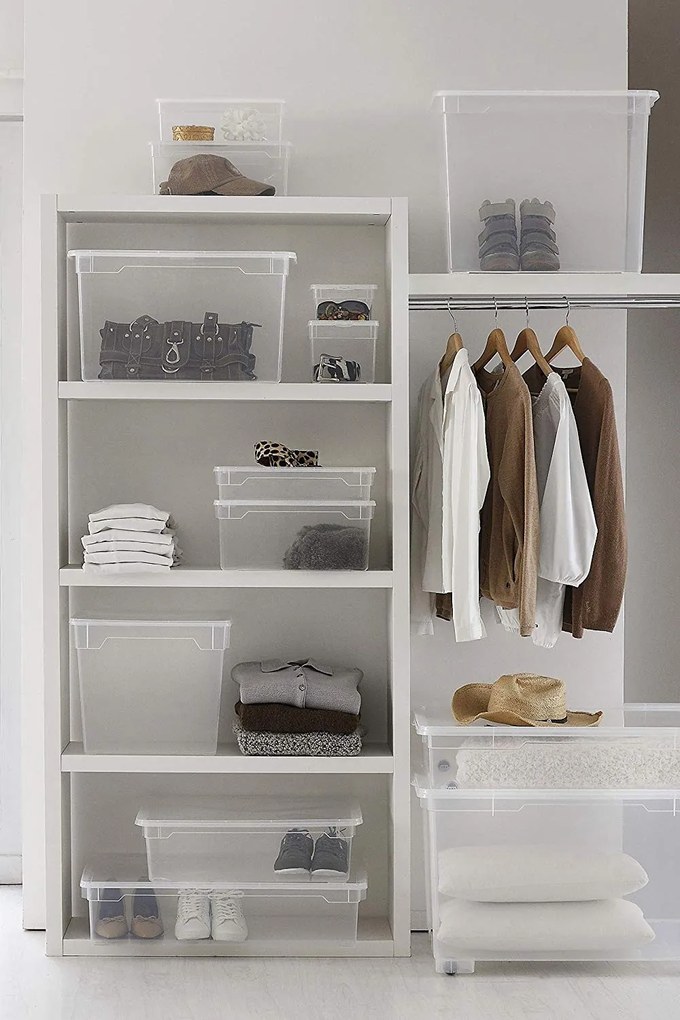 Sada 4 kusov úložných boxov s vekom, Rotho LONA, 58x39x17 (4 x 29l) SADA