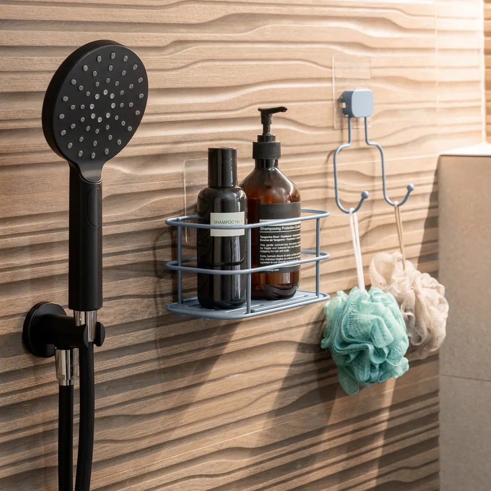 Svetlomodrá samodržiaca kovová kúpeľňová polička Grena – Compactor