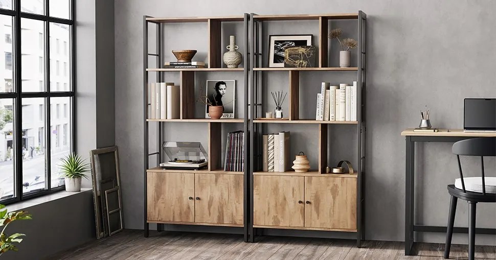 Knižnica VASAGLE priemyselná hnedá/čierna